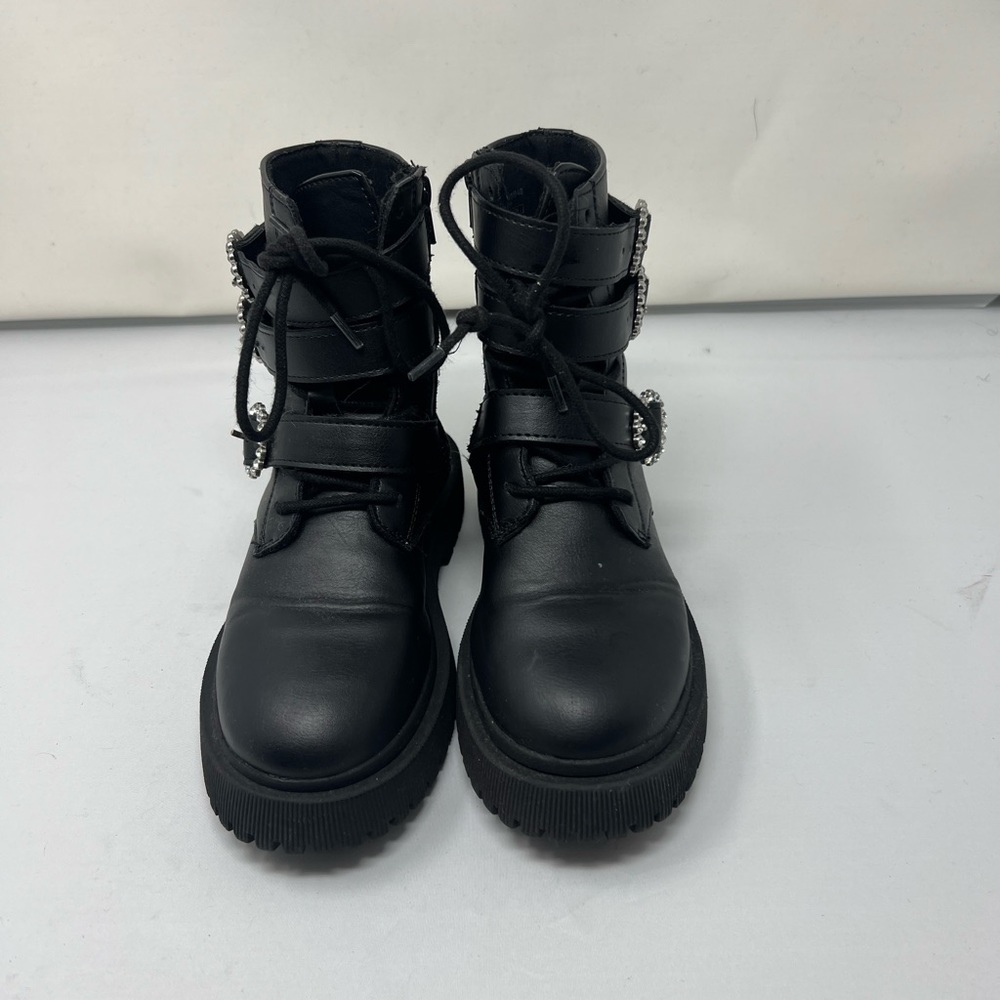 Zara| kids| Lace -Up Ankle  Black Boots With Rhinestones Size EUR 31 US 13 Girls